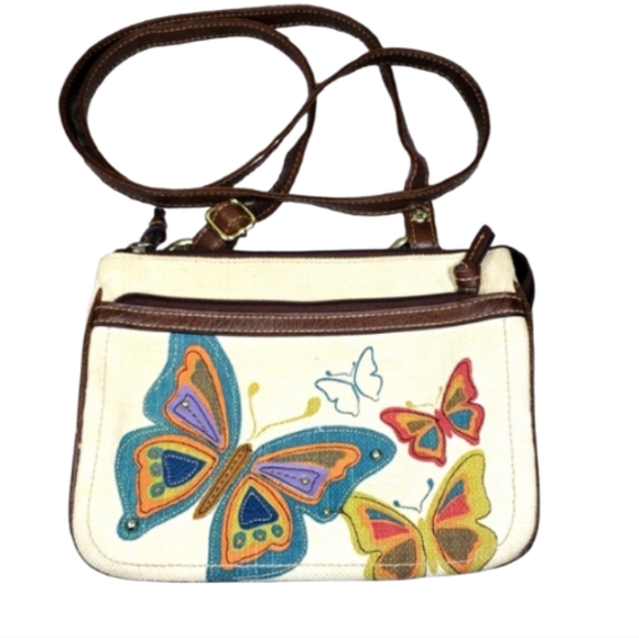 Relic Beautiful Butterfly Medium Purse /Bag Cream Tone & Brown Accents. - Picture 1 of 17